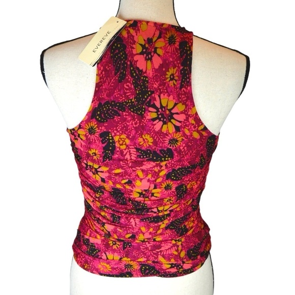 Evereve Novah Floral Mesh Ruched Tank, Pink Multi Color Size XS NWT - Picture 7 of 10